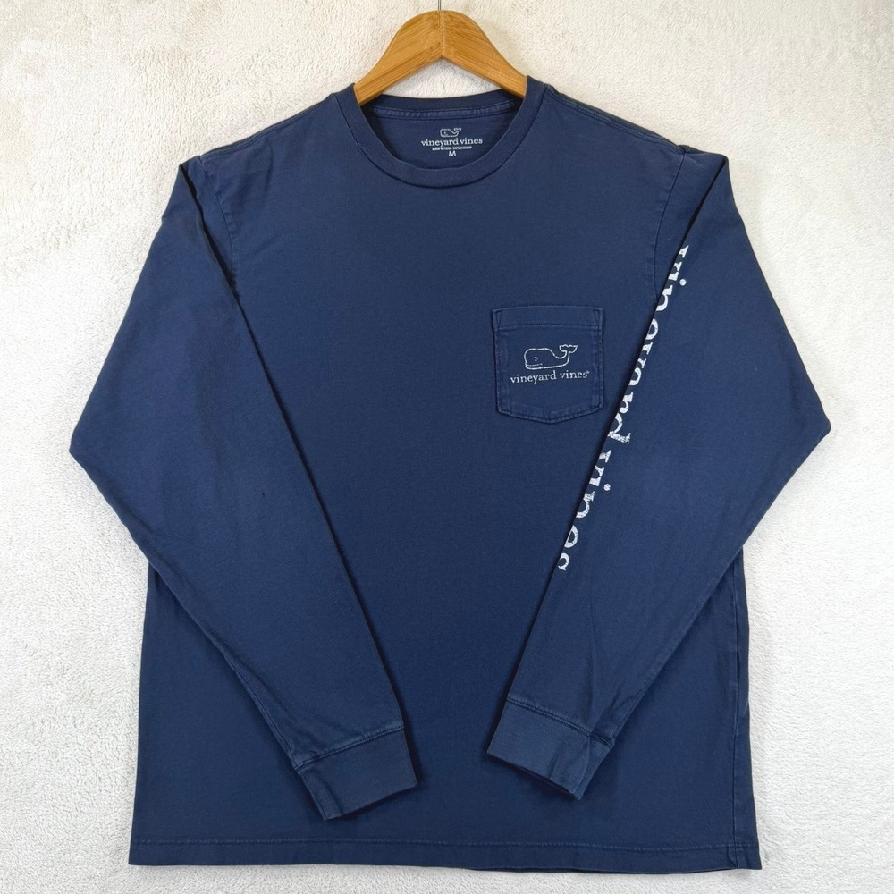 Vineyard Vines Mens Medium Navy Blue Long Sleeve Whale Logo Pocket T-Shirt